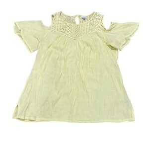 Avenue Yellow Cold‎ Shoulder Lace Yoke Blouse Top Size 18/20 (US 2XL)